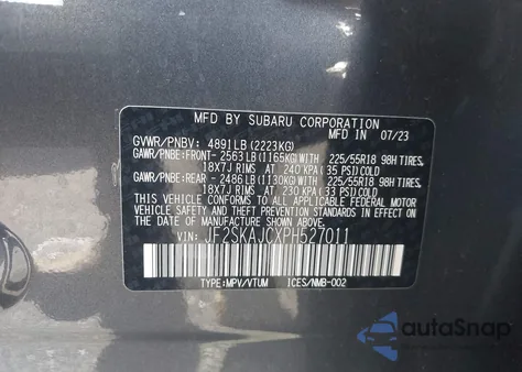 2023 Subaru Forester Sport из США, поврежденный, VIN JF2SKAJCXPH527011